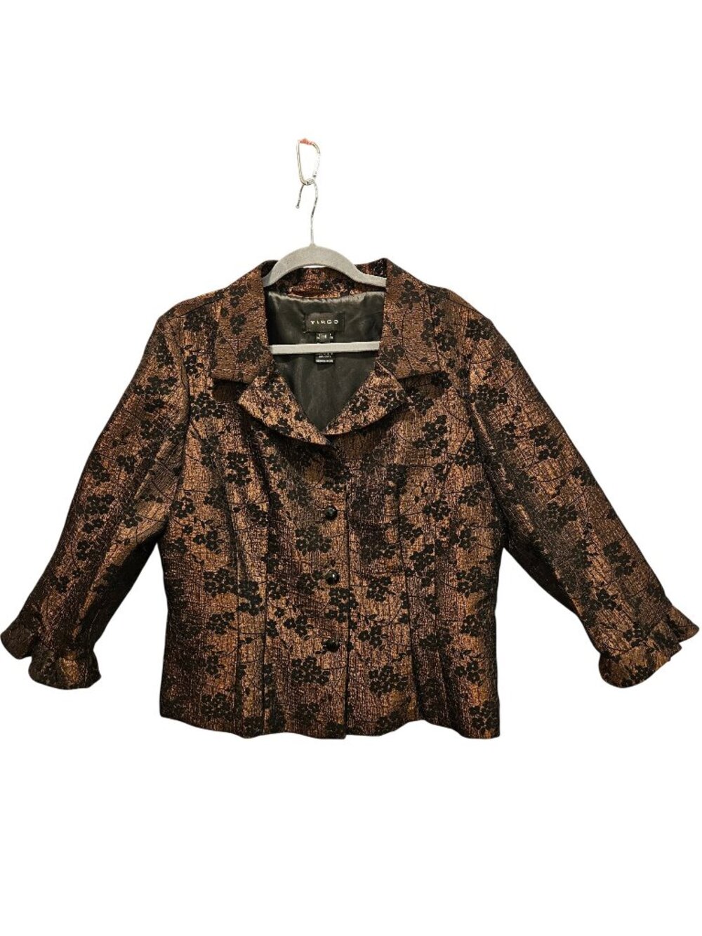 Virgo blazer jacket women 14 floral velvet embossed satin ruffle career formal